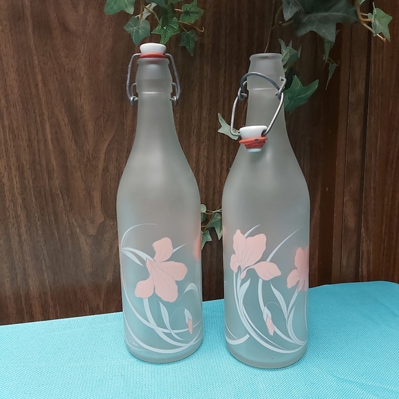 🕰 Cerve Frosted Glass Bottles w/ Stoppers & 4 Drinking Glasses, Italy - Picture 3 of 9